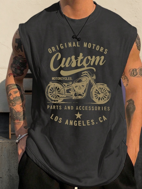 Men's Summer Vintage Motorcycle Graphic Tank Top, Los Angeles Street Fashion