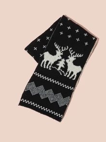 Hatastic 1pc Women's Cashmere Scarf With Reindeer Print, Lightweight Soft Winter Shawl Wrap, Warm Travel Scarf Gifts Music Fest - View 4