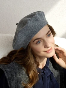 Clariva 1pc Women's Solid Color Wool Beret Hat, Artistic Japanese Style Suitable For Outings And Sketching, Autumn/Winter Gifts - Light Heather Gray - View 5