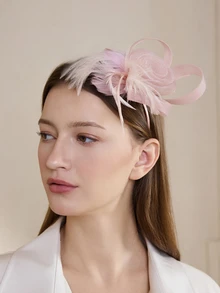 1件装羽毛茶会礼帽，适合女士，可用于赛马会、肯塔基德比等场合，是送给女士和女孩的圣诞礼物。 - 彩色 - 查看 2