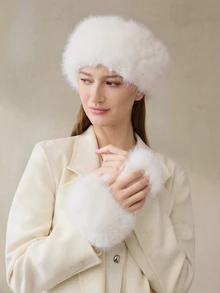 Clariva 2pcs Set Solid Color Acrylic Fuzzy Beanie Hat And Cuffs, Fluffy Trim, Warm For Autumn Winter Winter Accessories Winter Outfits Gifts - A - View 1