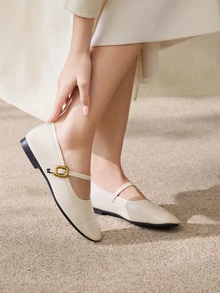Clariva New Women Fashion Spring Autumn Strap Mary Jane Flats Shallow Pointed Toe Comfortable Casual Loafers Valentines Gifts - Beige - View 1