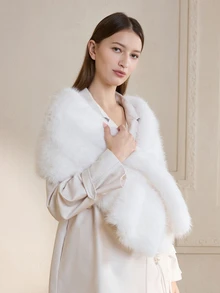 Clariva 1件装时尚优雅蓬松女士户外披肩，白色蓬松新娘婚礼披肩/围巾，适合新娘婚礼派对，黑色圣诞礼物 - A - 查看 2