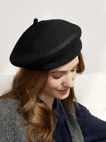 Clariva 1pc Women's Solid Color Casual Beret Hat, Minimalist Relaxed Elegant Style, Flattering, Breathable, Suitable For Outdoor Activities And Daily Wear Gifts - Black - View 3