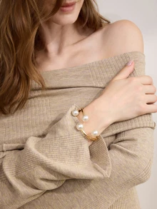 Clariva 1 chiếc vòng tay hở hình học ngọc trai tối giản sang trọng, đa năng để đeo hàng ngày và đi chơi, thích hợp làm quà tặng cho bạn bè và gia đình làm quà tặng Giáng sinh - Vàng - Xem 2