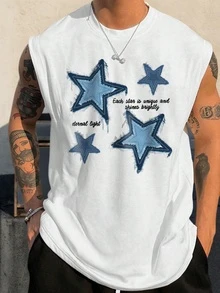 Fashionable Men's Sleeveless Star Pattern T-Shirt | Casual American Style Versatile Tank Top - White - View 1