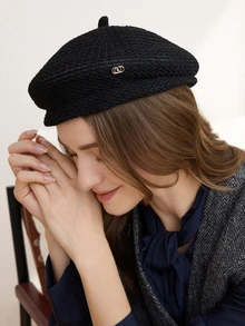 Clariva 1pc Women's Solid Color Casual Beret Hat, Minimalist Relaxed Elegant Style, Flattering, Breathable, Suitable For Outdoor Activities And Daily Wear Gifts - Black - View 5