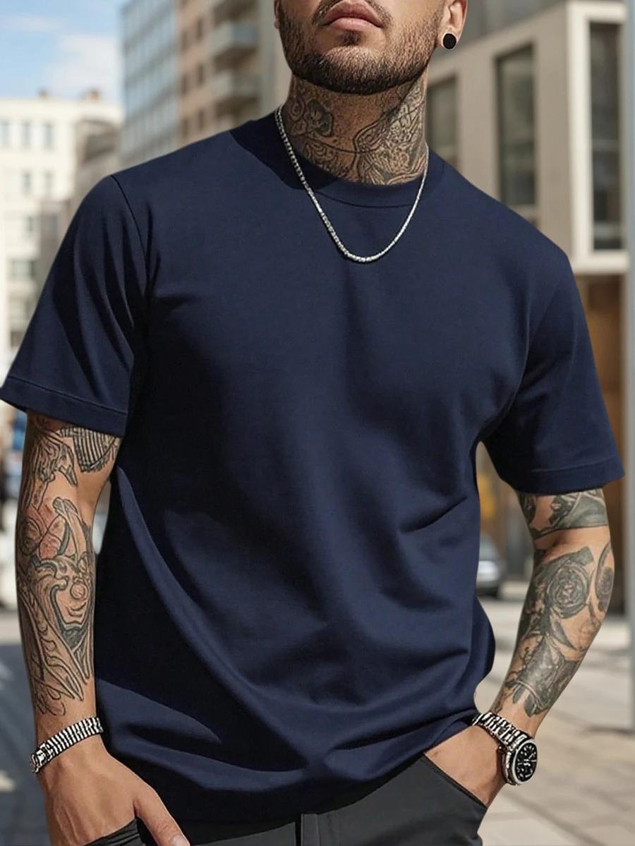 Men's Casual Solid Color Short Sleeve T-Shirt, Comfortable & Breathable, Summer Style