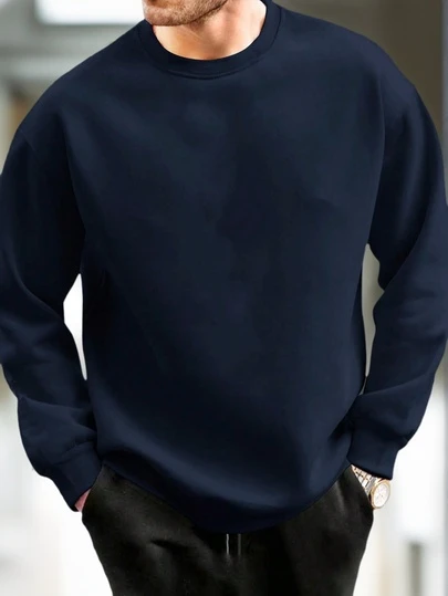 Men's All-Match Crew Neck Sweatshirt, Minimalist Design, Versatile Casual Wear, Essential For Layering, Suitable For Everyday Light Wear, Spring/Autumn