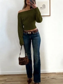 Sexy Off-Shoulder Off Shoulder Knit Sweater, Comfortable & Elegant, Suitable For Dating, Casual Gatherings, And Travel In Autumn/Winter