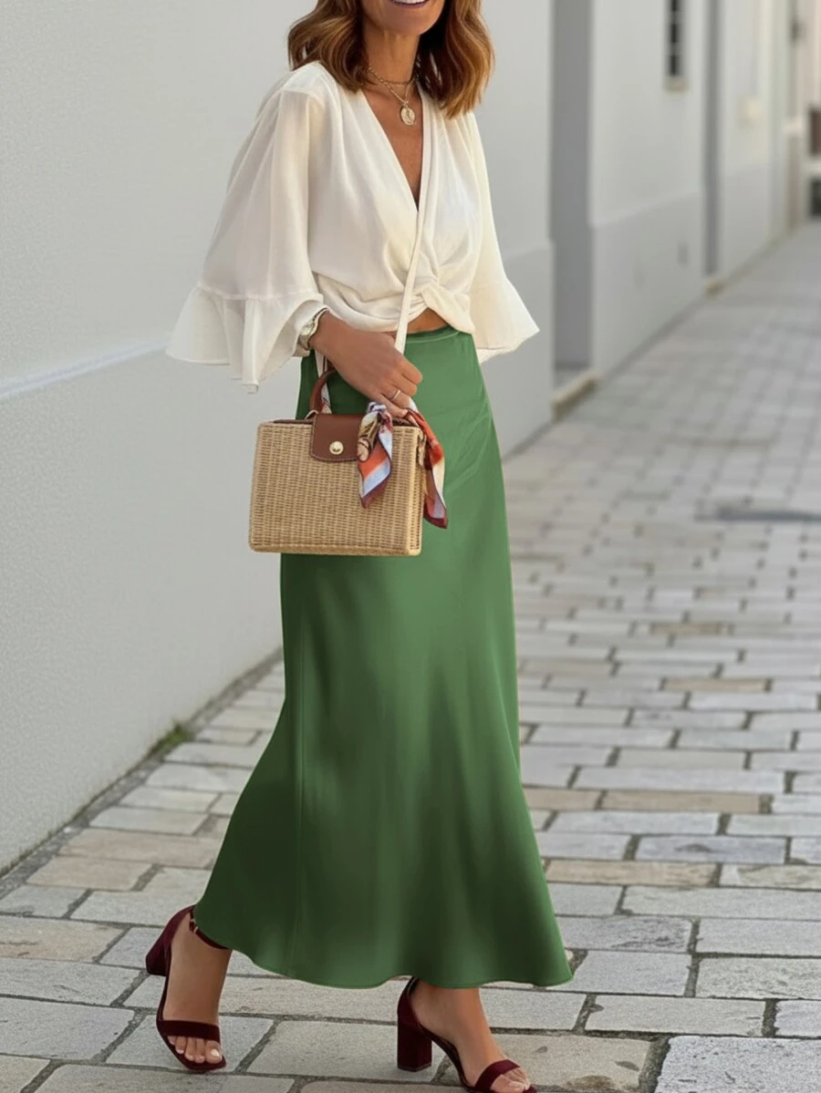 Elegant Vacation Casual Solid Color Skirt