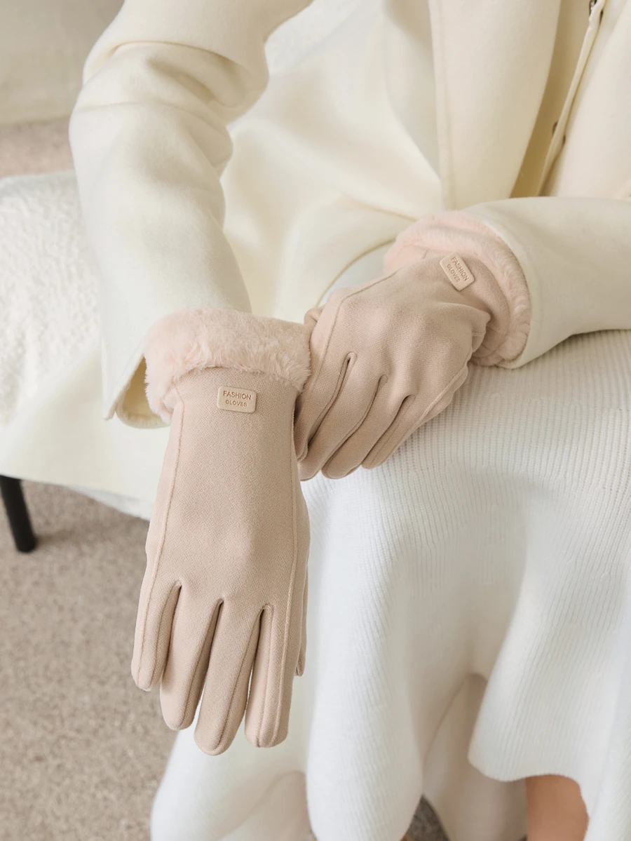 Clariva 1pair Beige Thickened Winter Touchscreen Gloves Accessories Winter Gloves Gifts - Beige - View 1