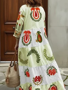 新款时尚优雅定位印花宽松分层拼接长款衬衫女装 - 彩色 - 查看 2