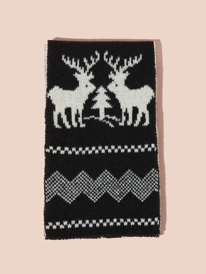 Hatastic 1件装女士圣诞羊绒围巾，驯鹿印花，轻盈柔软冬季披肩，保暖旅行围巾，圣诞礼物