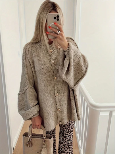 Elegant Women's Knit Cardigan, Long Sleeve Single-Breasted, Versatile Outerwear For Autumn/Winter