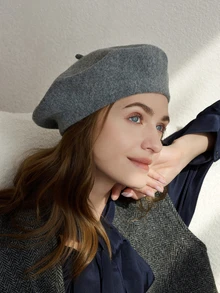Clariva 1pc Women's Solid Color Wool Beret Hat, Artistic Japanese Style Suitable For Outings And Sketching, Autumn/Winter Gifts - Light Heather Gray - View 3