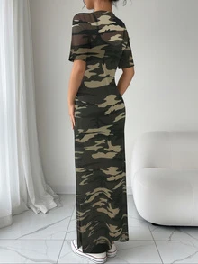 Christmas Women's Camouflage Dress With Slit Design, Elegant And Energetic Outfit For Going Out