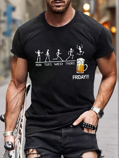 Men Letter & Skull Print Tee, Emo, 2000s Style, For Halloween