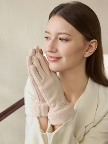 Clariva 1pair Beige Thickened Winter Touchscreen Gloves Accessories Winter Gloves Gifts - Beige - View 5