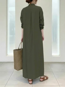 Women's Casual Solid Color Maxi Length Shirt Dress