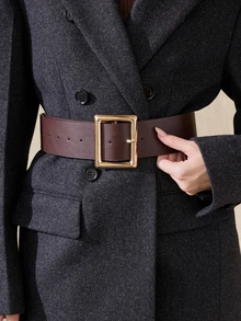 Clariva 1 chiếc váy midi thanh lịch bằng da PU màu cà phê cho nữ, thắt eo, mùa hè, mùa thu, quà tặng Giáng sinh - Cà phê - Xem 2