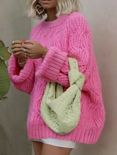 Women's Loose Oversized Chunky Cable Knit Sweater, Fashion Autumn/Winter New Knitwear Top