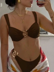 2pcs Elaborate Shaped Intimate Accessories, Sexy High-Cut Silhouette, Skin-Colored, For Spring And Summer - Dark Brown - View 1