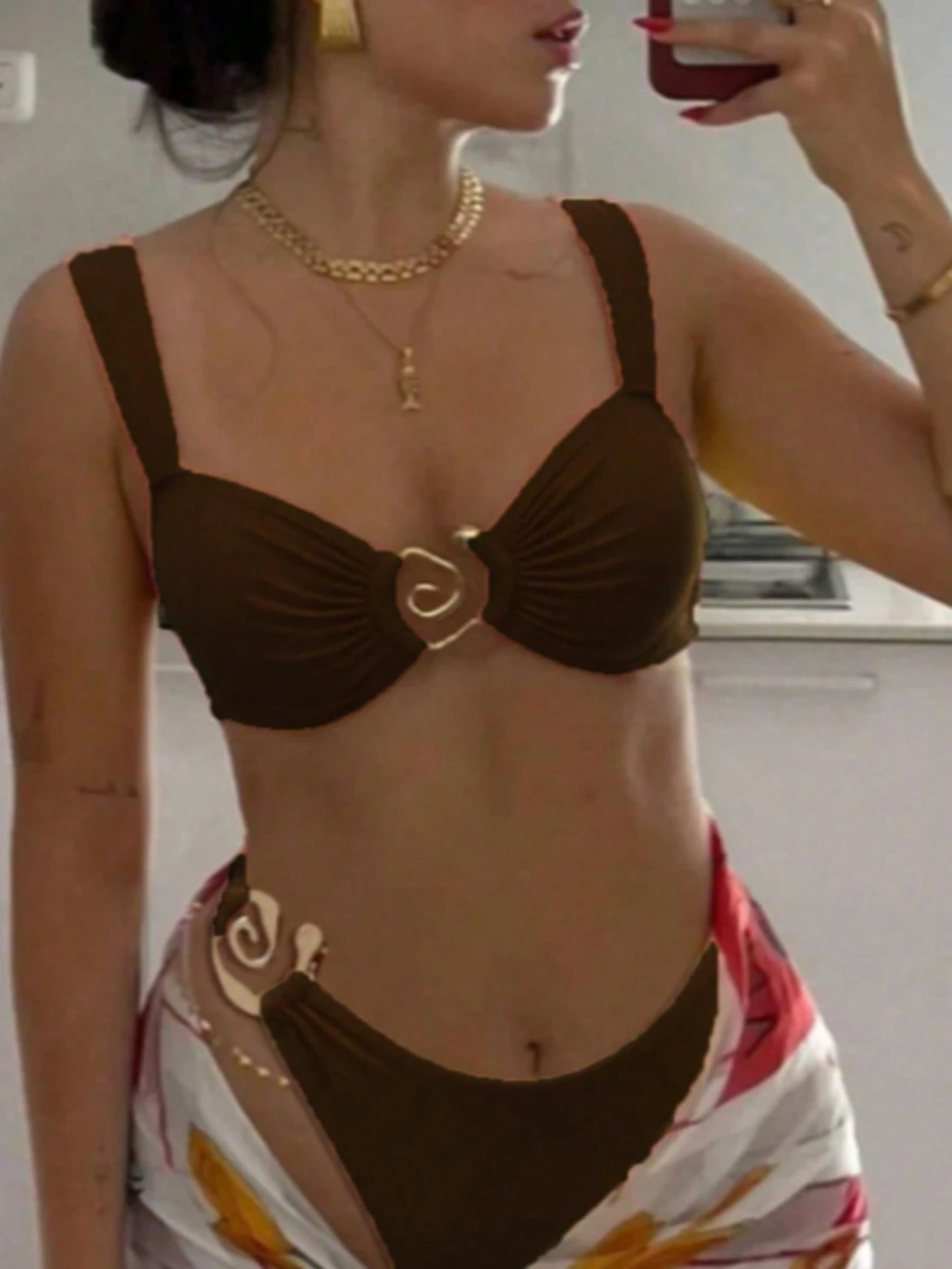 2pcs Elaborate Shaped Intimate Accessories, Sexy High-Cut Silhouette, Skin-Colored, For Spring And Summer - Dark Brown - View 1