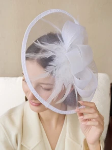 Clariva 1 pieza Sombreros fascinantes para mujer, sombreros elegantes para fiestas de té estilo años 50 Kentucky Derby, clip para el cabello con plumas para novia, boda, fiesta, velo de pajarera, diadema con flor, estilo años 20, sombrero fedora, boina, sombreros de los años 50, sombreros de iglesia con velo negro para funeral, vestidos de los años 40, sombreros tipo pillbox, accesorios Lolita para mujer y niña, regalo de cumpleaños, Día de la Madre, Navidad - Blanco - Ver 4