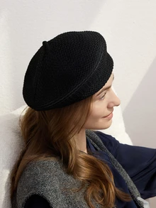 Clariva 1pc Women's Solid Color Casual Beret Hat, Minimalist Relaxed Elegant Style, Flattering, Breathable, Suitable For Outdoor Activities And Daily Wear Gifts - Black - View 1