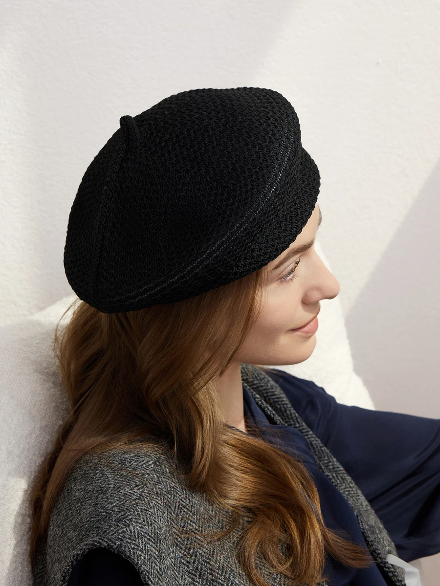 Clariva 1pc Women's Solid Color Casual Beret Hat, Minimalist Relaxed Elegant Style, Flattering, Breathable, Suitable For Outdoor Activities And Daily Wear Gifts - Black - View 1