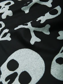 加大码高腰系带骷髅印花锥形休闲裤 - 黑色 - 查看 4