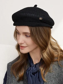 Clariva 1pc Women's Solid Color Casual Beret Hat, Minimalist Relaxed Elegant Style, Flattering, Breathable, Suitable For Outdoor Activities And Daily Wear Gifts - Black - View 2