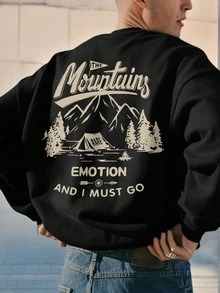 男士休闲圆领卫衣 | 户外山地帐篷图案风景艺术 | 街头风必备单品 | 适合春秋季日常轻便穿着