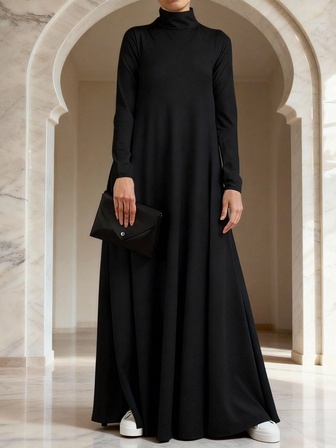 Solid High Neck Maxi Dress