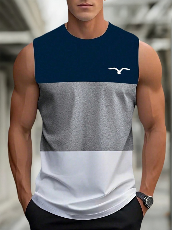 男式夏季印花圆领休闲无袖背心