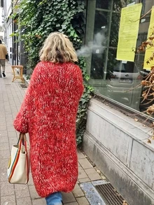 新款花卉图案加大码女式休闲长款开衫 - 秋冬季，柔软百搭面料，渐变色，不对称/不对称多色针织毛衣外套，适合节日及所有季节 - 新年必备 - 彩色 - 查看 2