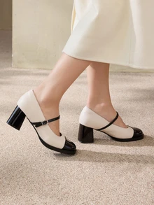 Clariva 女士PU皮革粗跟玛丽珍鞋圣诞礼物 - 黑與白 - 查看 5