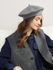 Clariva 1pc Women's Solid Color Wool Beret Hat, Artistic Japanese Style Suitable For Outings And Sketching, Autumn/Winter Gifts - Light Heather Gray - View 2