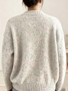 女士优雅时尚圆领长袖开衫毛衣，纯色涤纶面料，纽扣开衫，适合秋冬季日常穿着，柔软舒适——新年必备单品 - 杏色 - 查看 2