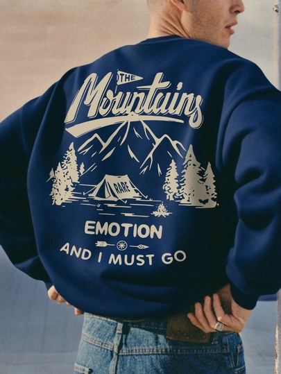 Men's Casual Crew Neck Sweatshirt | Landscape Artwork Outdoor Mountain Tent Pattern | Unique Street Style Essential "Lightweight", "Polyester" | Suitable For Everyday Casual Wear