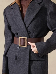 Clariva 1 chiếc váy midi thanh lịch bằng da PU màu cà phê cho nữ, thắt eo, mùa hè, mùa thu, quà tặng Giáng sinh - Cà phê - Xem 1