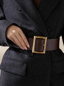 Clariva 1 chiếc váy midi thanh lịch bằng da PU màu cà phê cho nữ, thắt eo, mùa hè, mùa thu, quà tặng Giáng sinh - Cà phê - Xem 3