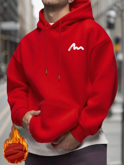 男士印花保暖连帽衫，街头风，秋冬季长袖上衣