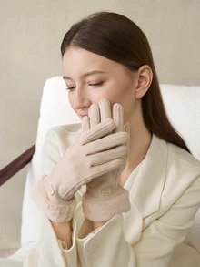 Clariva 1pair Beige Thickened Winter Touchscreen Gloves Accessories Winter Gloves Gifts - Beige - View 4