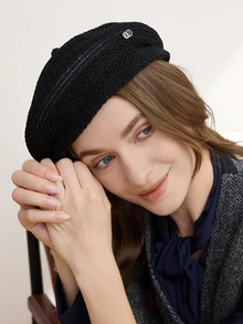 Clariva 1pc Women's Solid Color Casual Beret Hat, Minimalist Relaxed Elegant Style, Flattering, Breathable, Suitable For Outdoor Activities And Daily Wear Gifts - Black - View 4