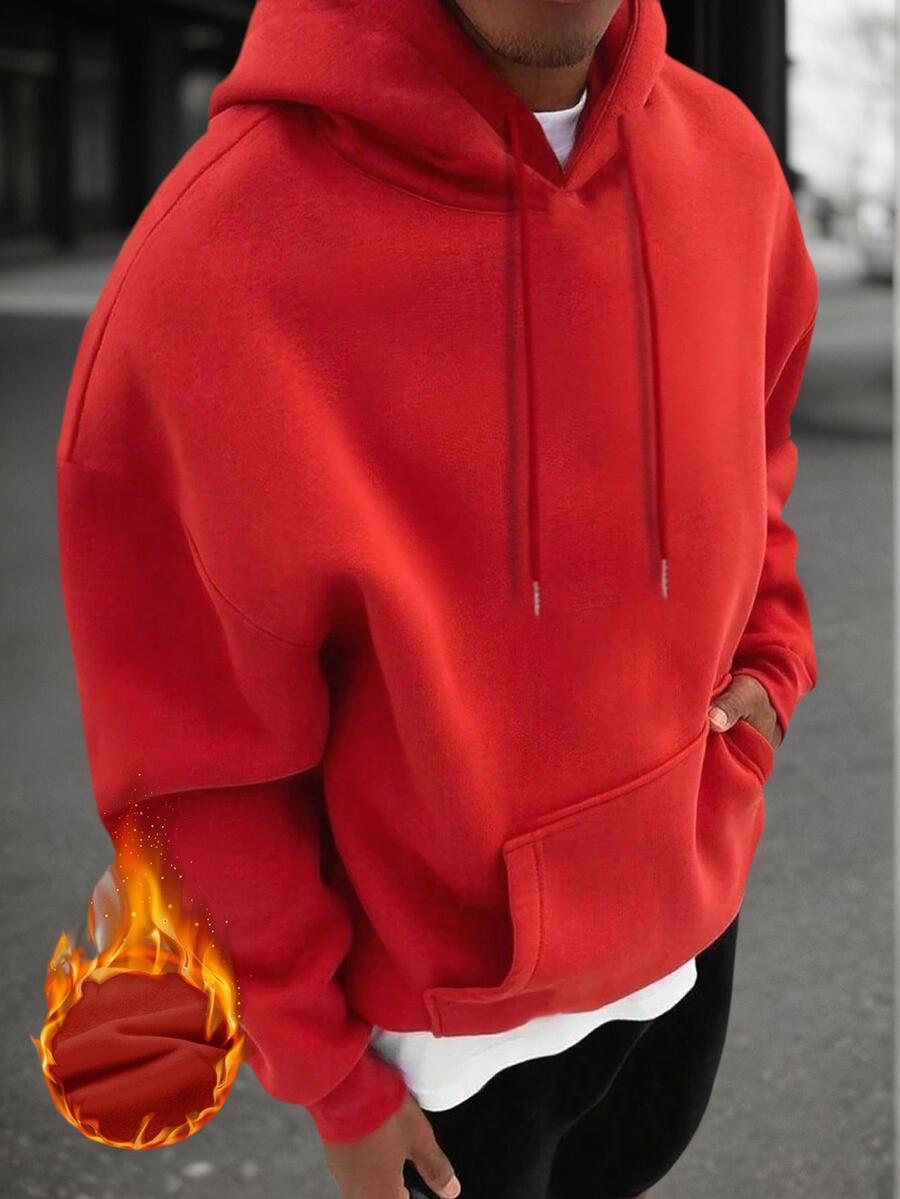 Sudadera con capucha casual de unicolor, de manga larga y hombros caídos, con cordón y bolsillo, para hombres, para otoño/invierno, temporada de vuelta al colegio