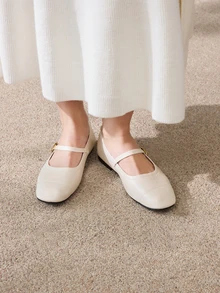 Clariva New Women Fashion Spring Autumn Strap Mary Jane Flats Shallow Pointed Toe Comfortable Casual Loafers Valentines Gifts - Beige - View 3