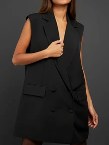 黑色露背蝴蝶结连衣裙，女士时尚无袖镂空甜美风套装连衣裙，适合所有季节春季穿着 - 黑色 - 查看 2