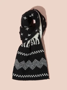 Hatastic 1pc Women's Cashmere Scarf With Reindeer Print, Lightweight Soft Winter Shawl Wrap, Warm Travel Scarf Gifts Music Fest - View 2